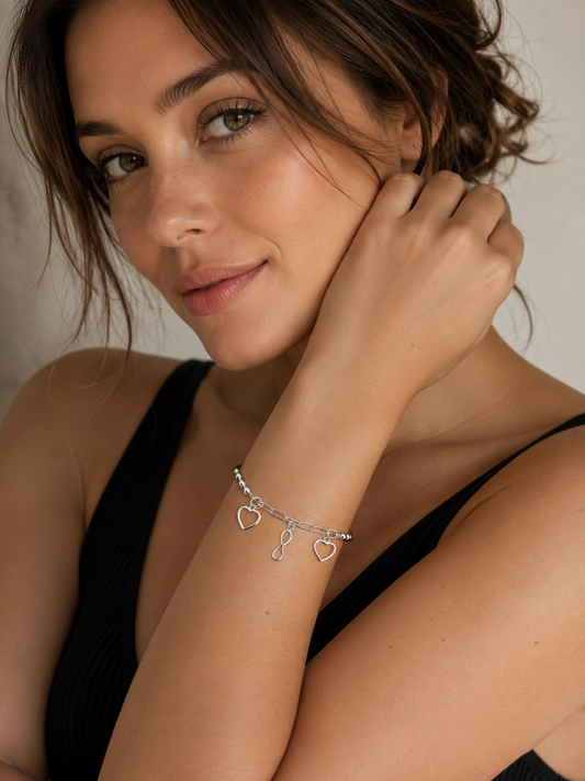 Pulsera Corazones e Infinito en Plata Ley 925