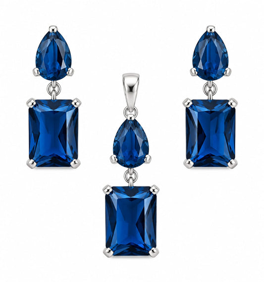 Juego Azul Imperial – Aretes y Dije con Circonia Natural