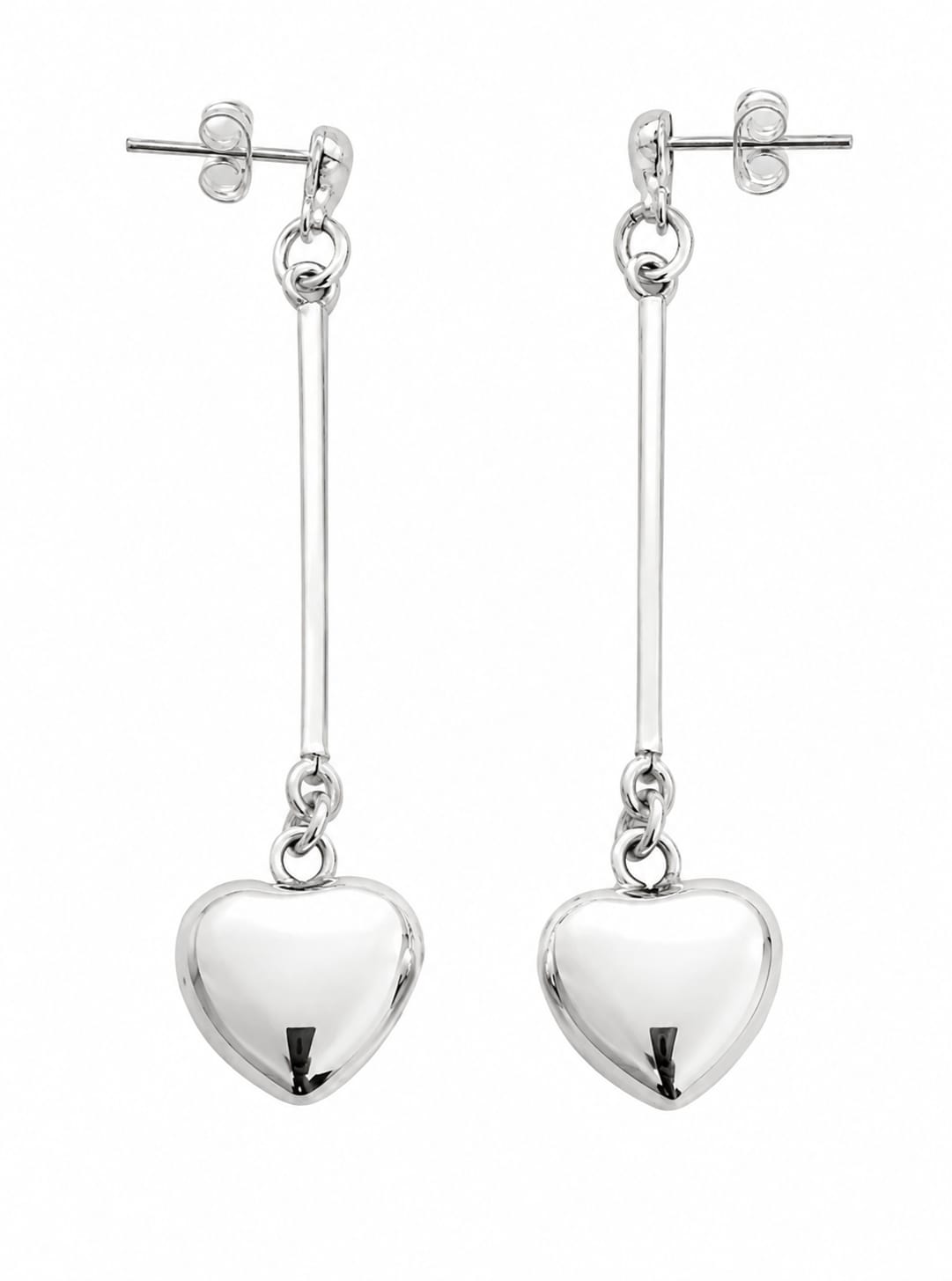 🤍 Aretes Largos con Corazón Colgante – Elegancia en Movimiento