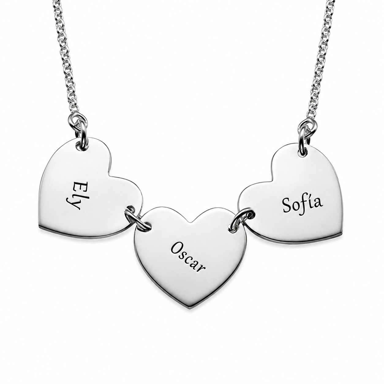 Collar Personalizado de Tres Corazones en Plata Ley 925