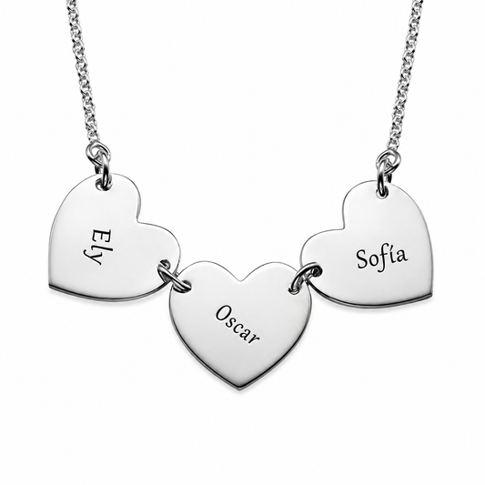 Collar Personalizado de Tres Corazones en Plata Ley 925
