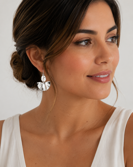 Aretes Abanico Texturizados en Plata Ley 925
