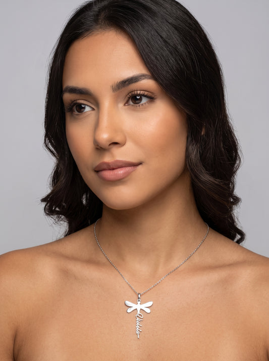 Dije Personalizado Libélula con Nombre en Plata Ley 925