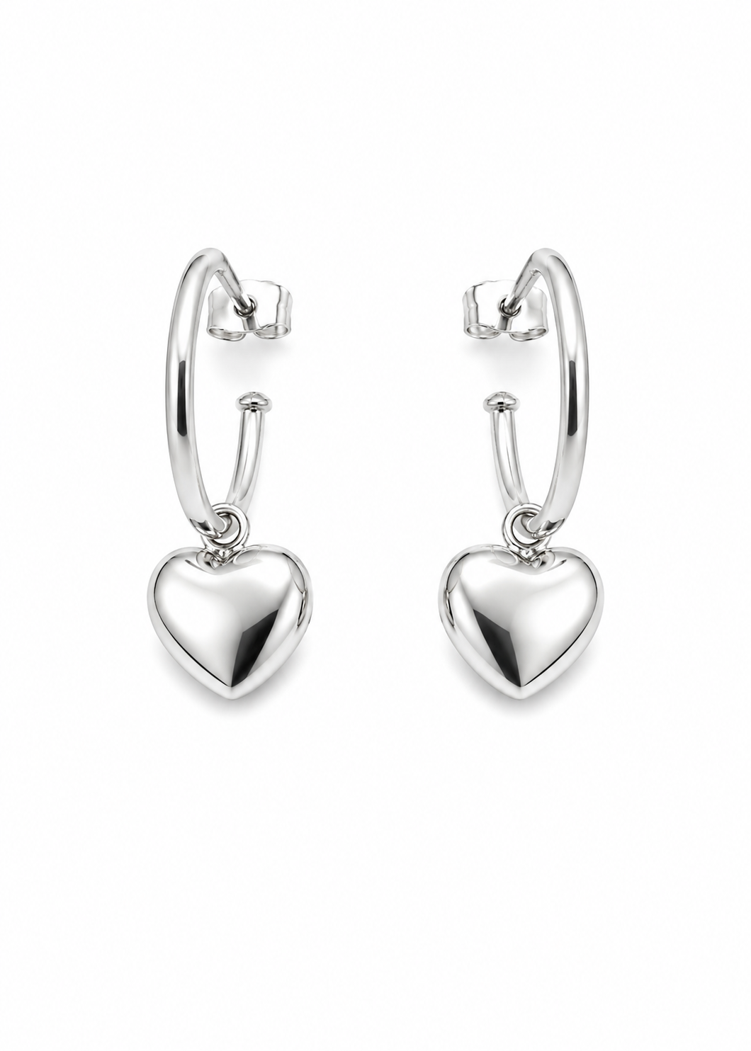 Aretes con Corazón Colgante en Plata Ley 925