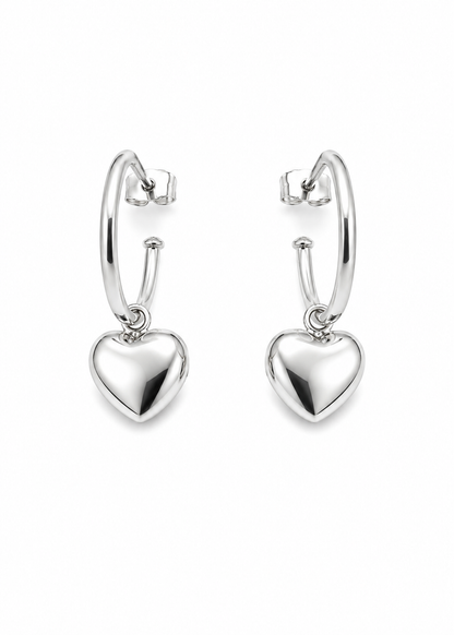 Aretes con Corazón Colgante en Plata Ley 925