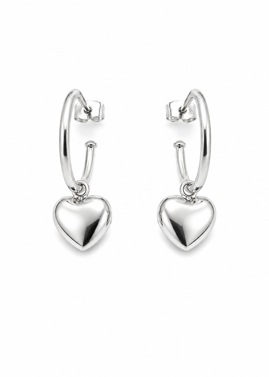 Aretes con Corazón Colgante en Plata Ley 925