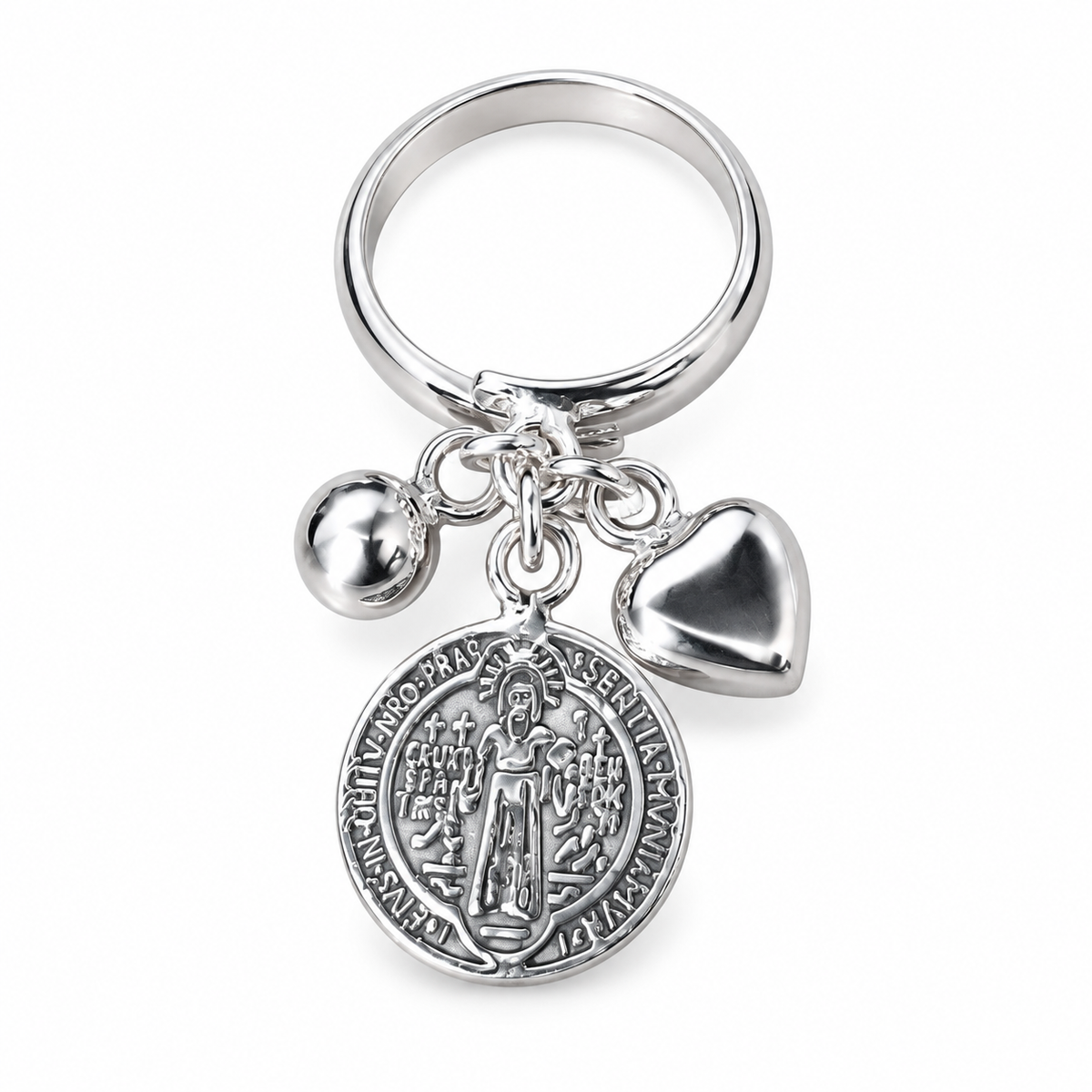 Anillo Medalla de San Benito con Dijes