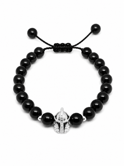 Pulsera Gladiador de Plata con Obsidiana Natural – Ajustable