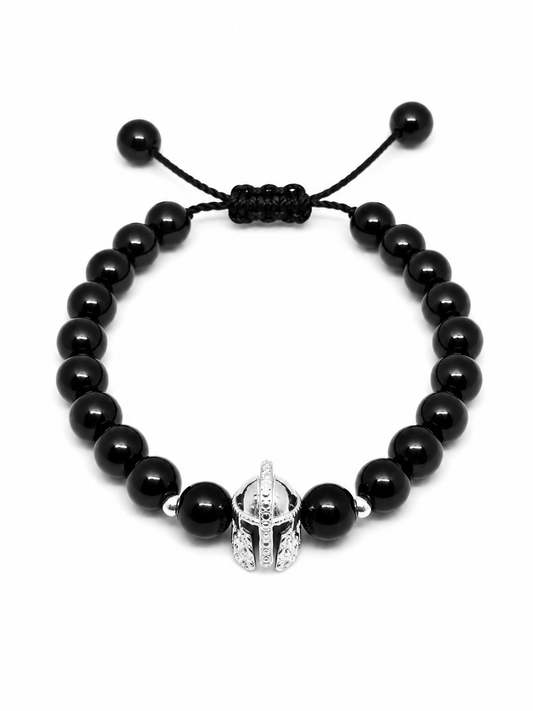 Pulsera Gladiador de Plata con Obsidiana Natural – Ajustable