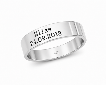 Anillo Argolla Matrimonio en Plata Ley 925 – Grabado con Nombre y Fecha