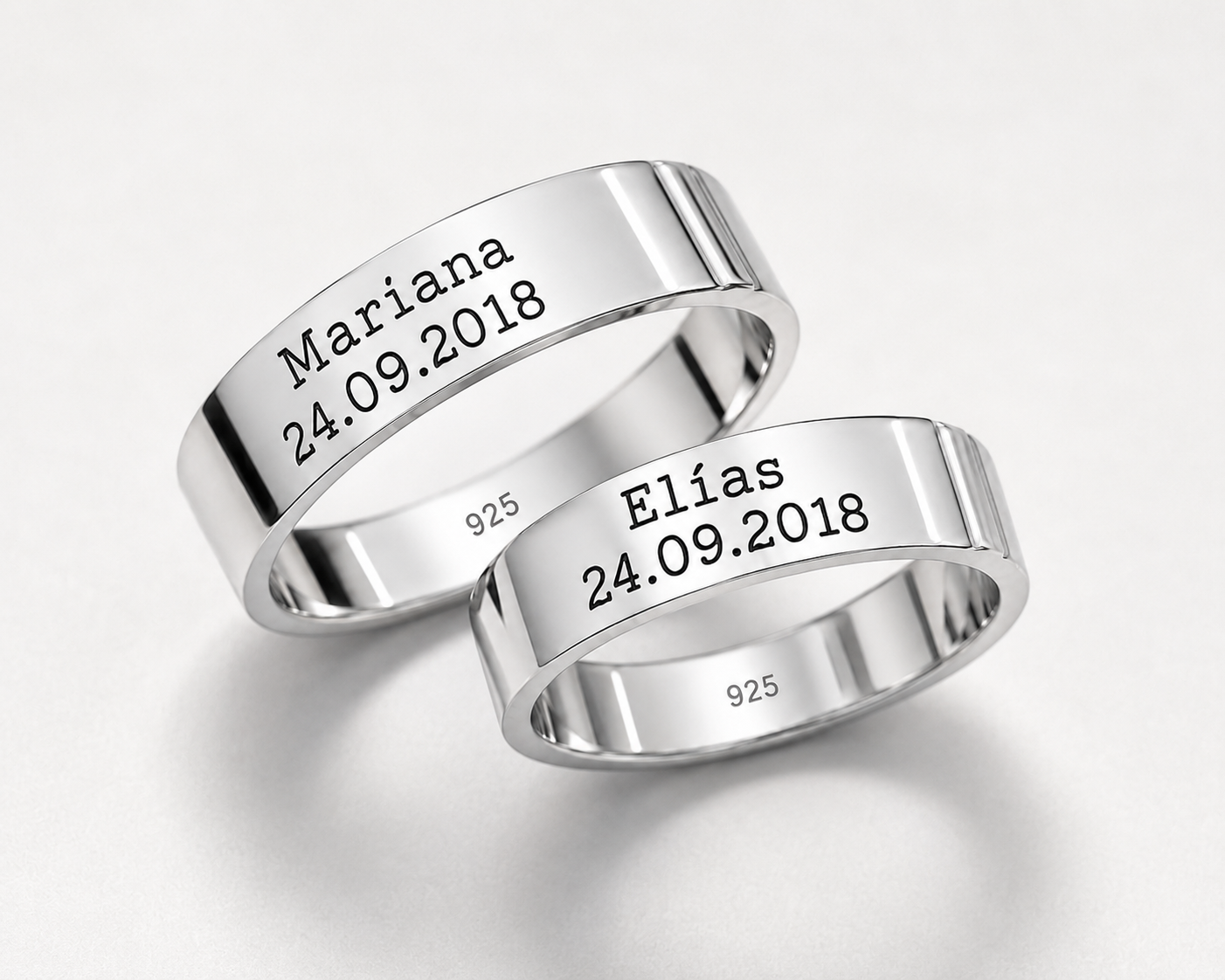Anillo Argolla Matrimonio en Plata Ley 925 – Grabado con Nombre y Fecha