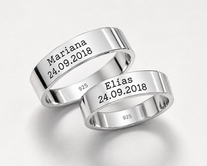 Anillo Argolla Matrimonio en Plata Ley 925 – Grabado con Nombre y Fecha