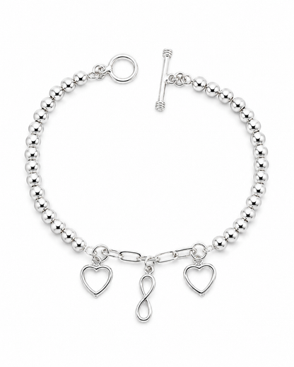 Pulsera Corazones e Infinito en Plata Ley 925