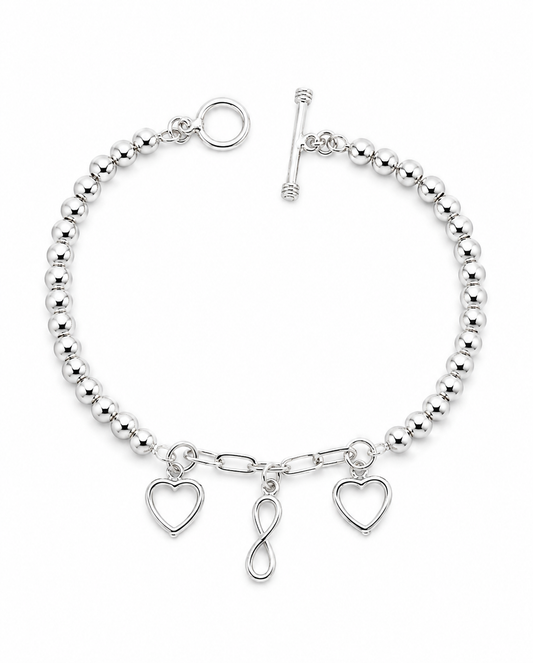 Pulsera Corazones e Infinito en Plata Ley 925