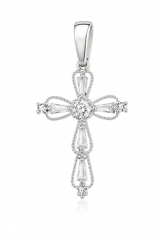 Dije Cruz con Circonias en Plata Ley 925