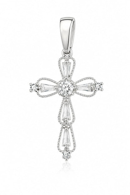 Dije Cruz con Zirconias en Plata Ley 925 – Elegancia que Ilumina tu Fe