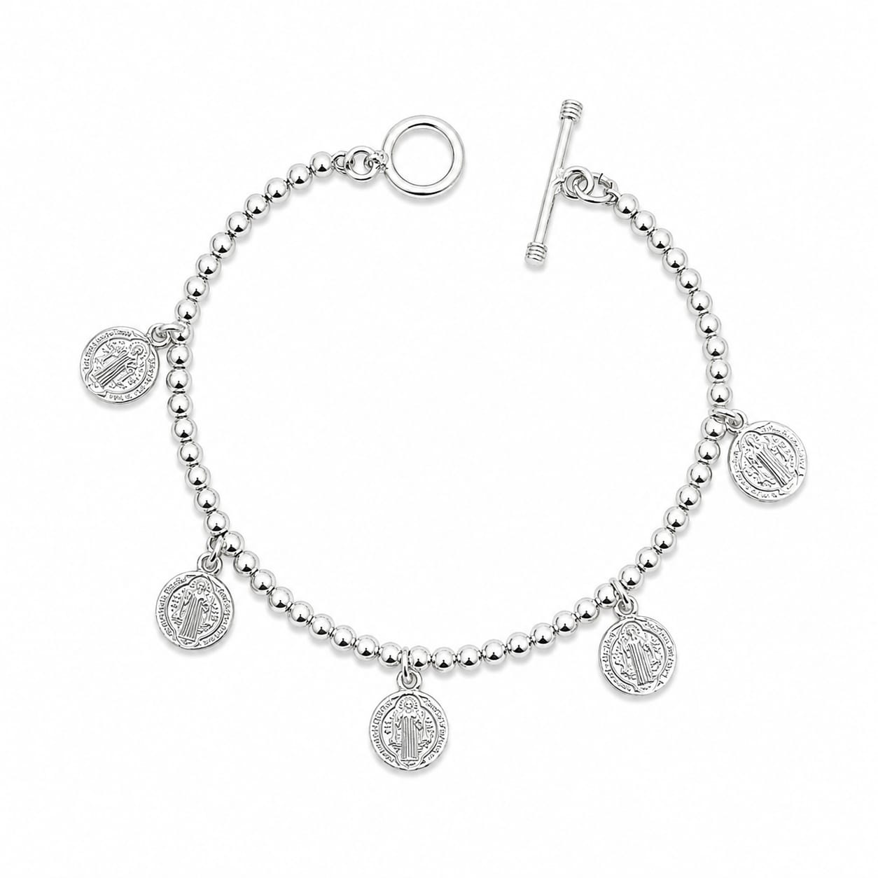 Pulsera con dijes de San Benito en Plata Ley 925