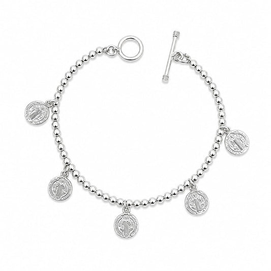 Pulsera con dijes de San Benito en Plata Ley 925