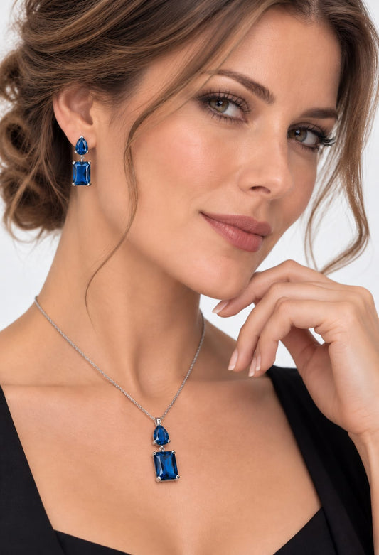 Juego Azul Imperial – Aretes y Dije con Circonia Natural
