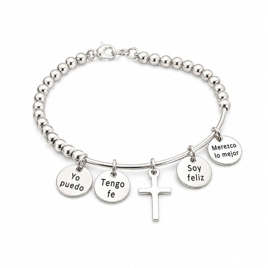 Pulsera de Fe y Afirmaciones Positivas con Cruz