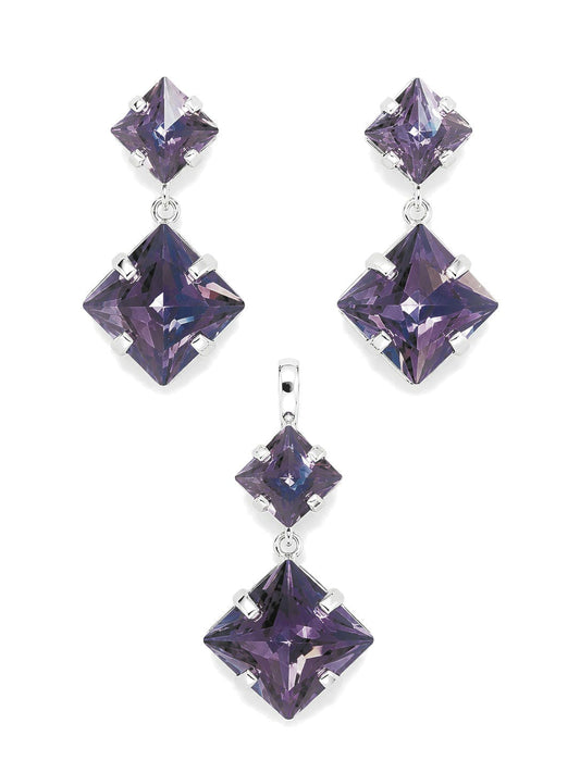 💜 Set de Aretes y Dije con Circonia Amatista – Elegancia Violeta