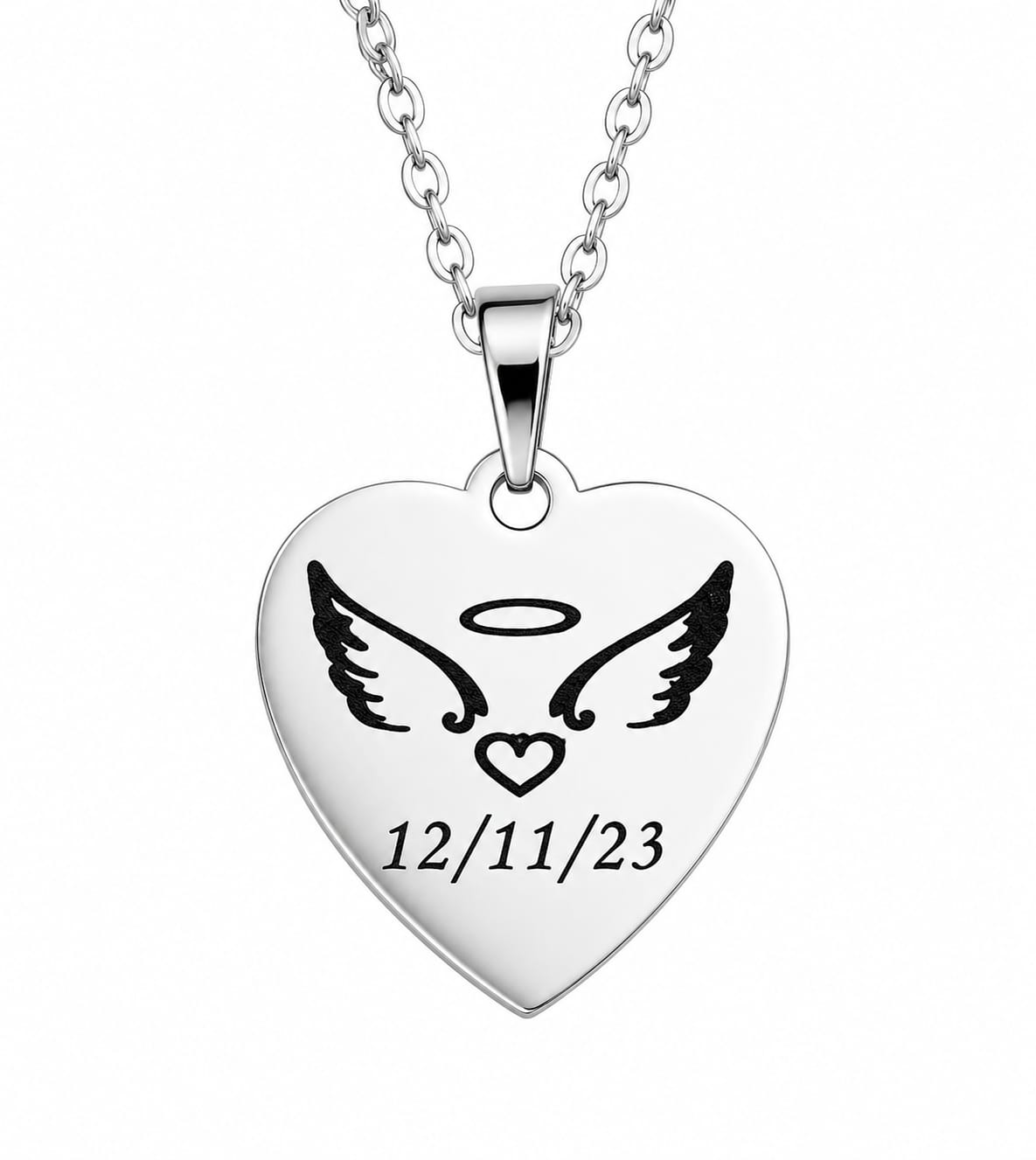 💖 Dije Corazón Alas de Ángel Personalizable con Fecha