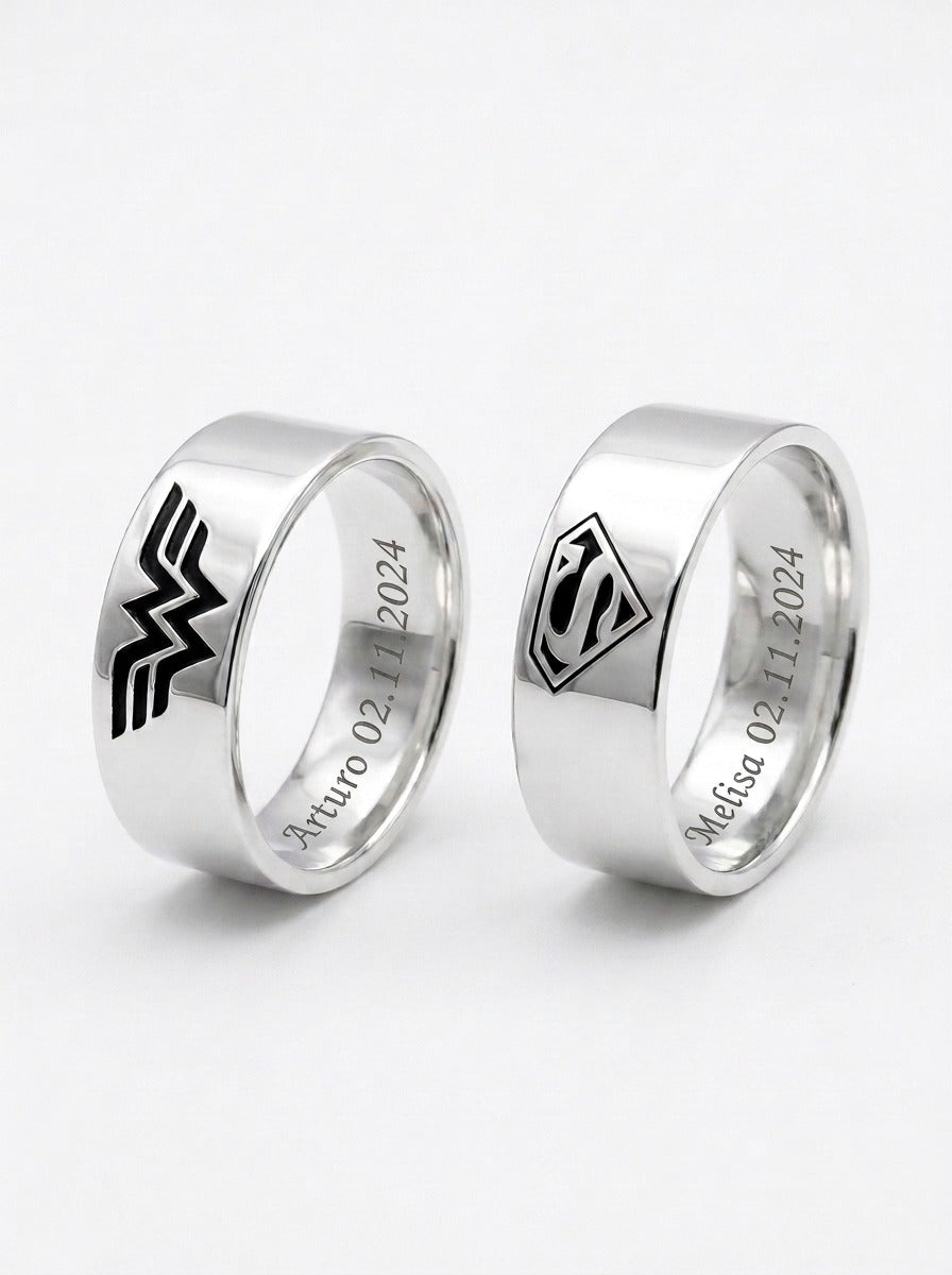 Set de Anillos para Pareja Personalizados – Amor de Superhéroes