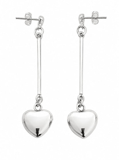 🤍 Aretes Largos con Corazón Colgante – Elegancia en Movimiento
