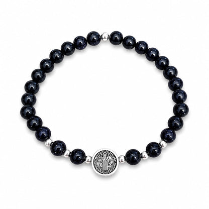 Pulsera de Ónix con Medalla de San Benito – Elegancia, Fe y Protección