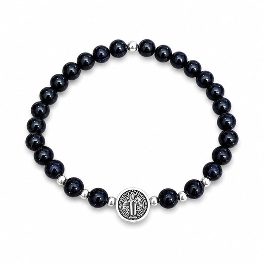 Pulsera de Ónix con Medalla de San Benito – Elegancia, Fe y Protección