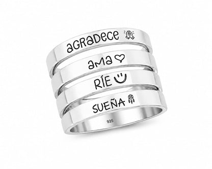 💍 Anillo “Agradece, Ama, Ríe y Sueña” en Plata Ley 925
