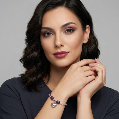 💜 Pulsera de Amatista con Corazón – Elegancia, Color y Significado