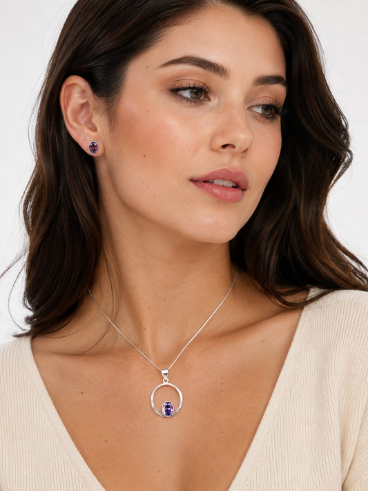 Set de Aretes y Dije con Amatista Elegance