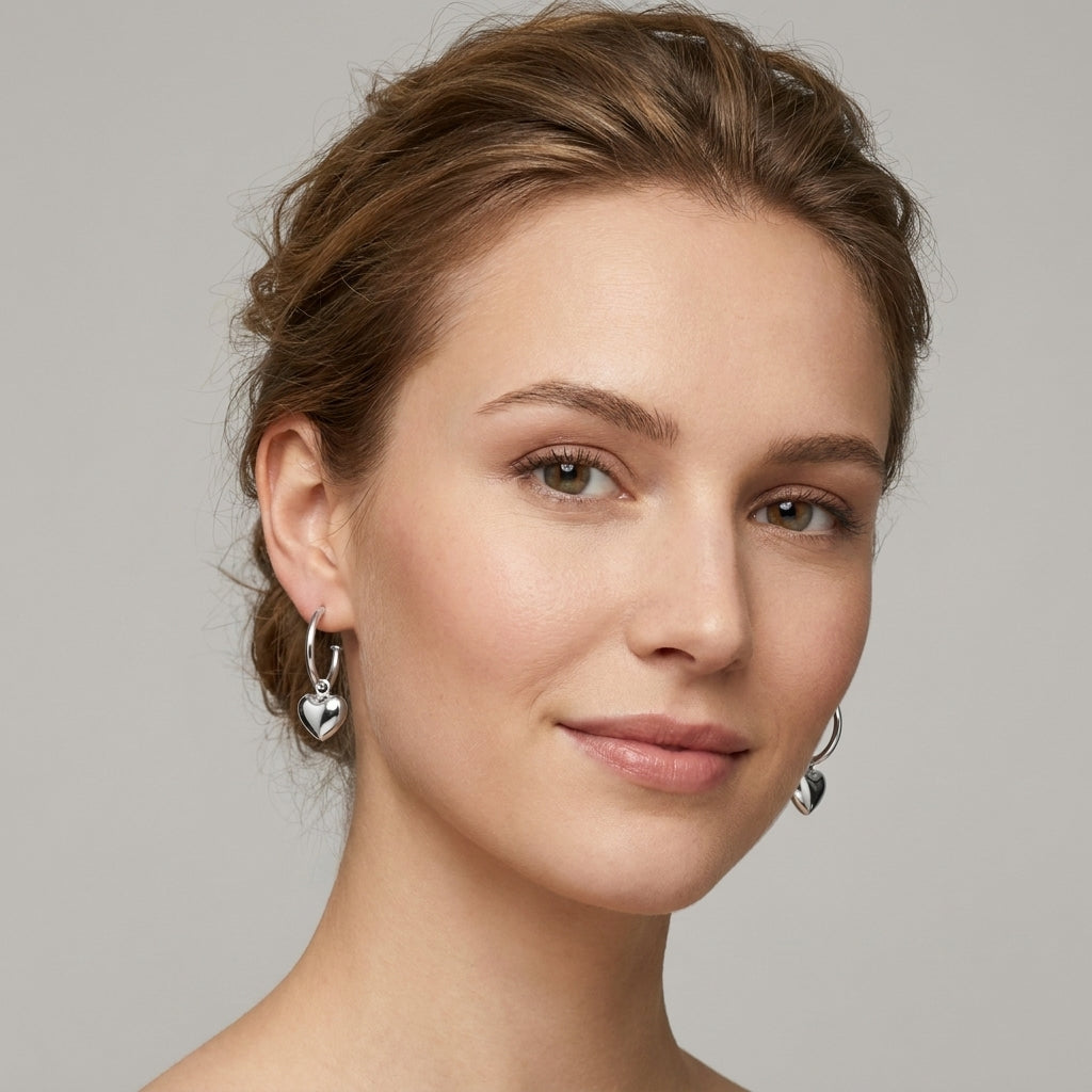 Aretes con Corazón Colgante en Plata Ley 925