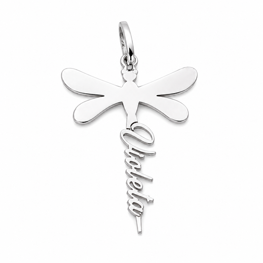 Dije Personalizado Libélula con Nombre en Plata Ley 925