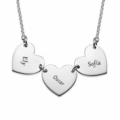 Collar Personalizado de Tres Corazones en Plata Ley 925