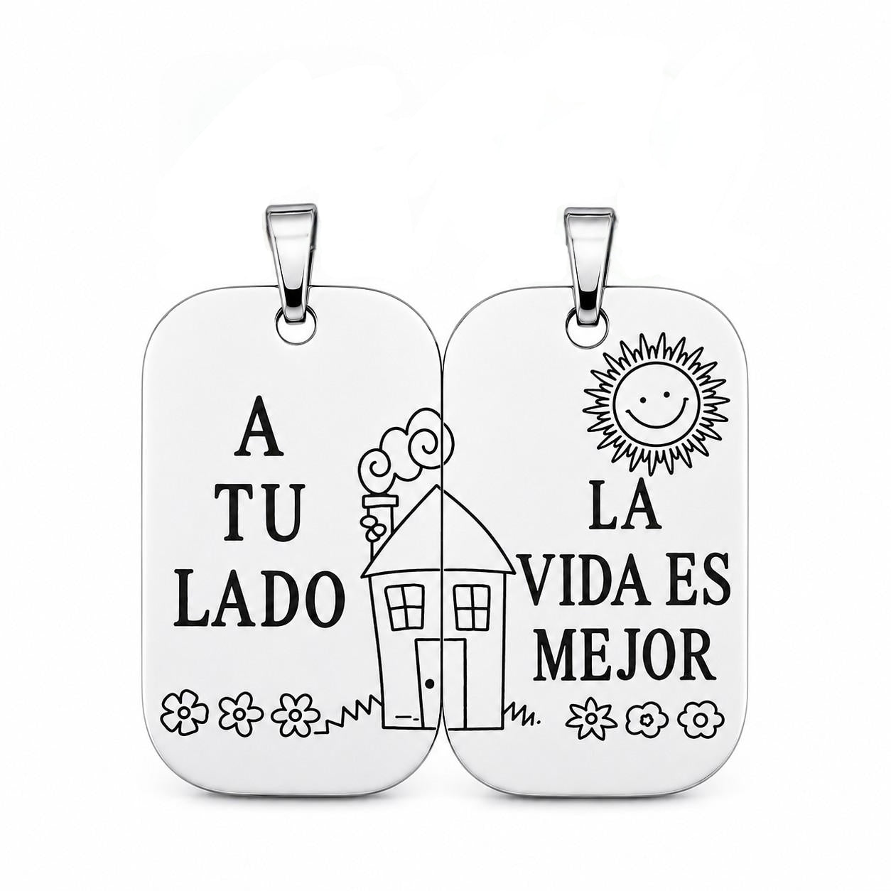 Dije para Pareja "A Tu Lado, La Vida es Mejor" en Plata Ley 925