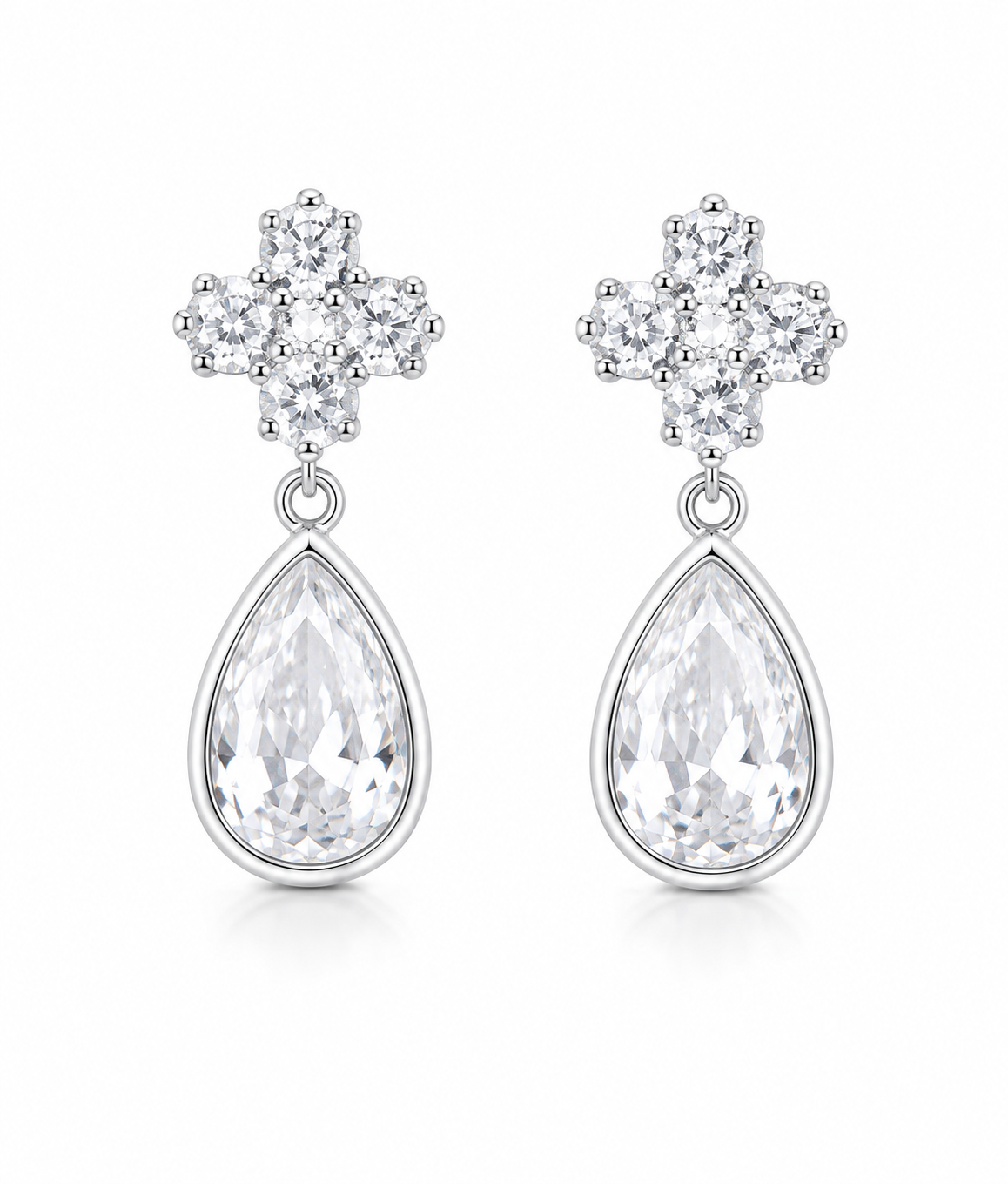 Aretes Gota con Circonias en Plata Ley 925