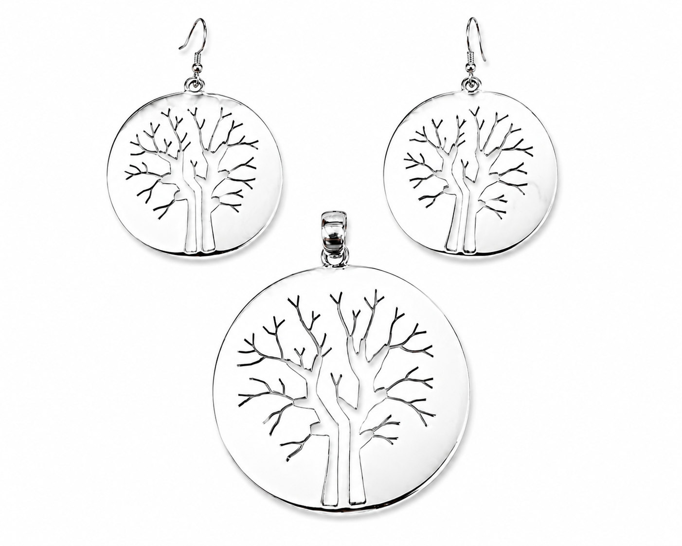 Set de Aretes y Dije Árbol de la Vida en Plata Ley 925